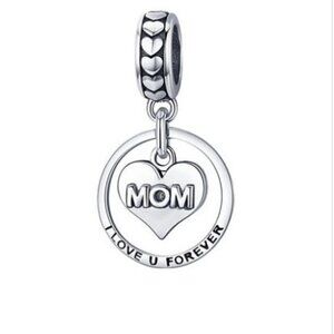 🎄Sterling Silver  Charm Mom I Love You Forever' Heart Charm